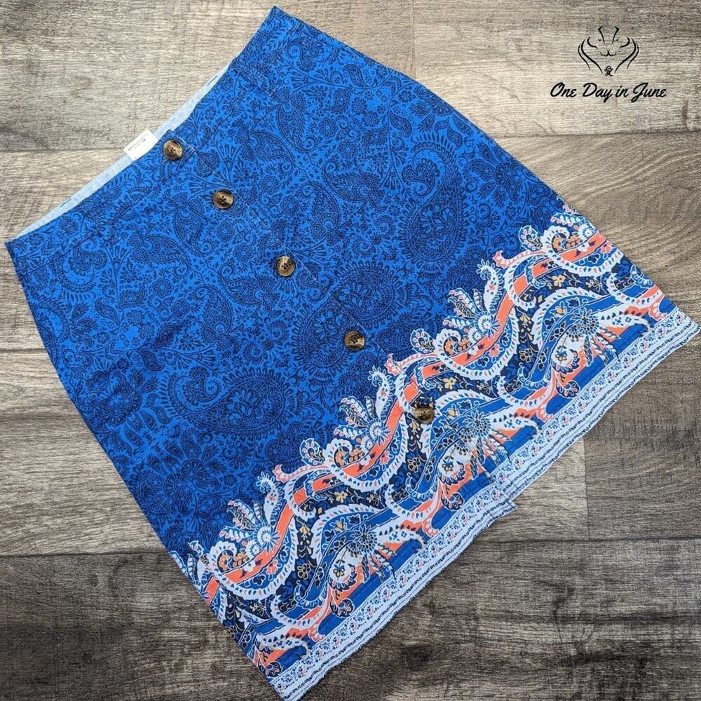 Lands' End Petite Button Front Paisley Skirt Size 2P